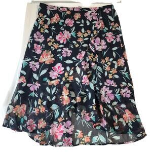 Roz & Ali Women Midi Skirt Size 1X Navy Floral Elastic Waist Lined Lightweight